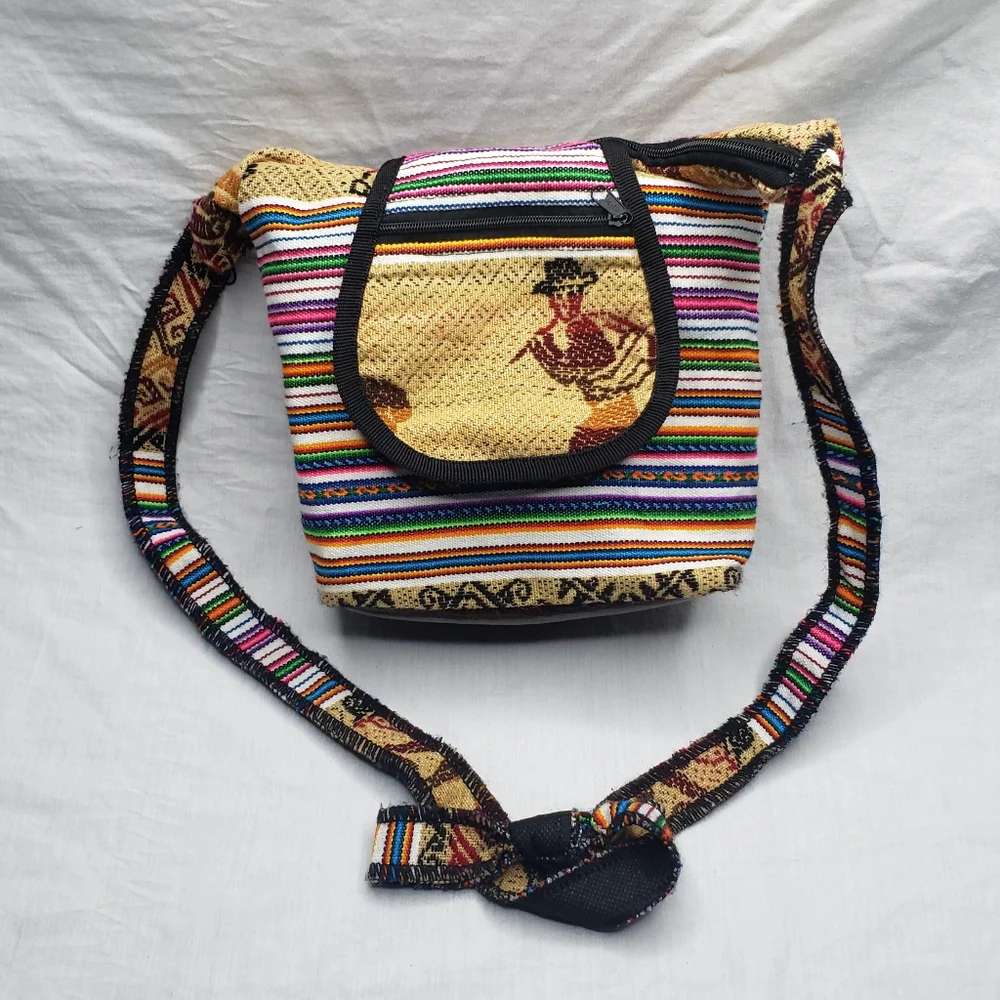 Small Shoulder Crossbody Zipper Bag Peru Indigenous Woven Pattern